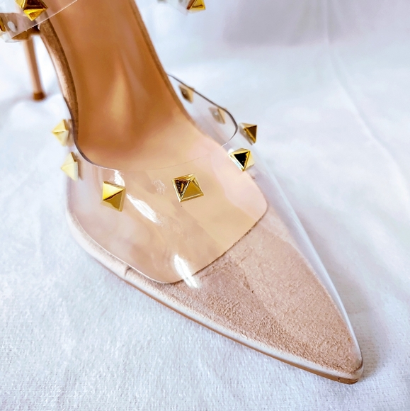 Beige Lucite Lace Up Heels - Picture 5 of 5